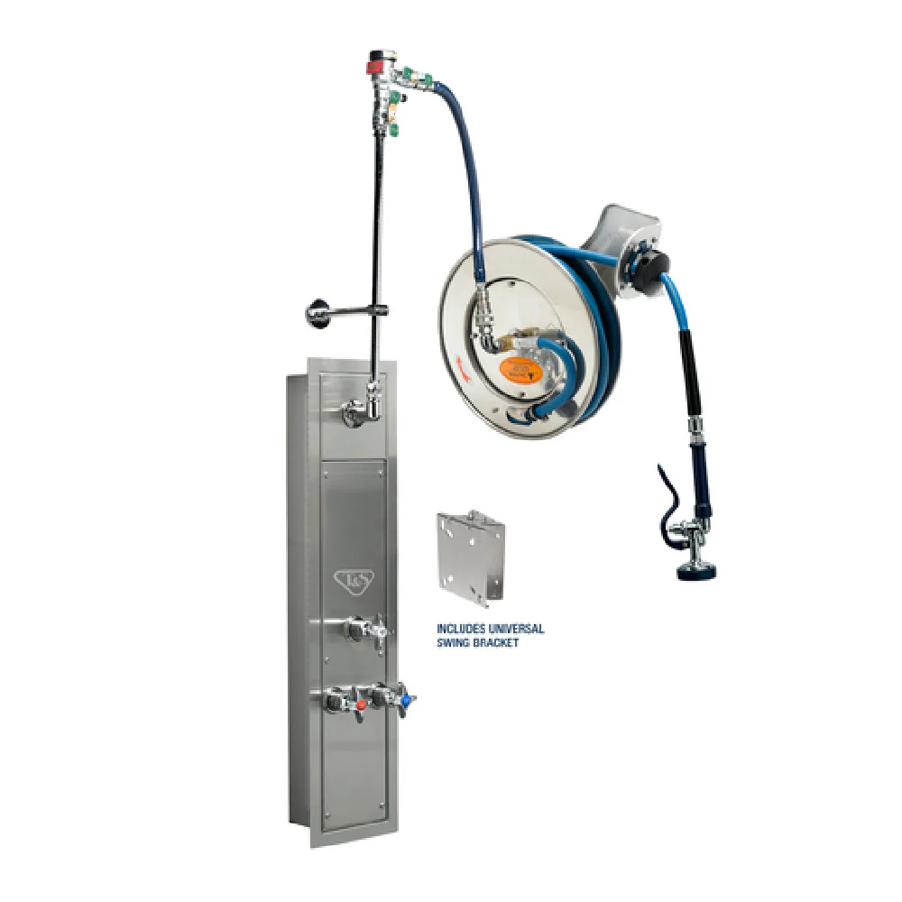 T&S Brass B-7132-U01WS8TC 50' Stainless Steel Open Hose Reel With Stainless Steel Surface Cabinet With Top Inlets T&S Brass B-7132-U01WS8TC 50' Stainless Steel Open Hose Reel With Stainless Steel Surface Cabinet With Top Inlets