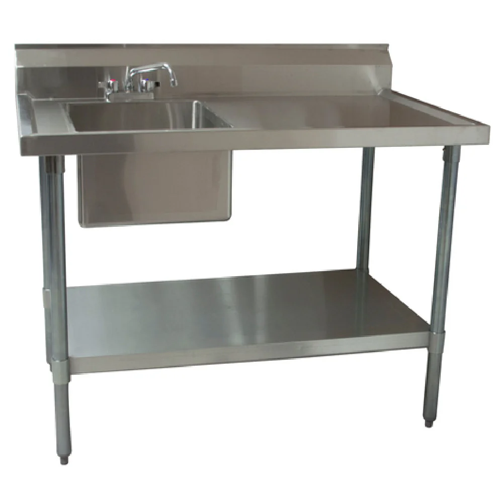 BK Resources BKMPT-3060G-L-P-G 60 Inch Work Table with Prep Sink Left 16 Inch Bowl Stainless Steel 18 Gauge