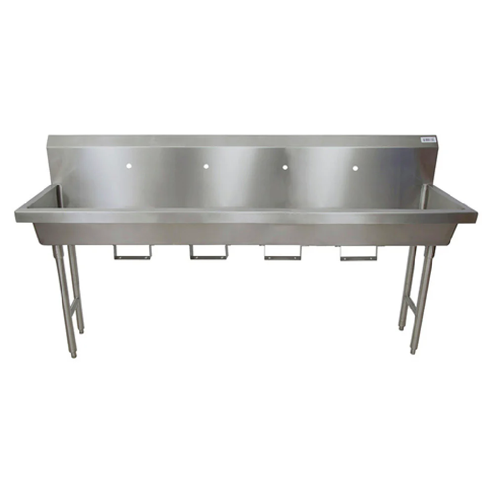BK Resources MSHS-96F1B 96 Inch Four Station Handwash Sink Stainless Steel with Faucet Holes BK Resources MSHS-96F1B 96 Inch Four Station Handwash Sink Stainless Steel with Faucet Holes