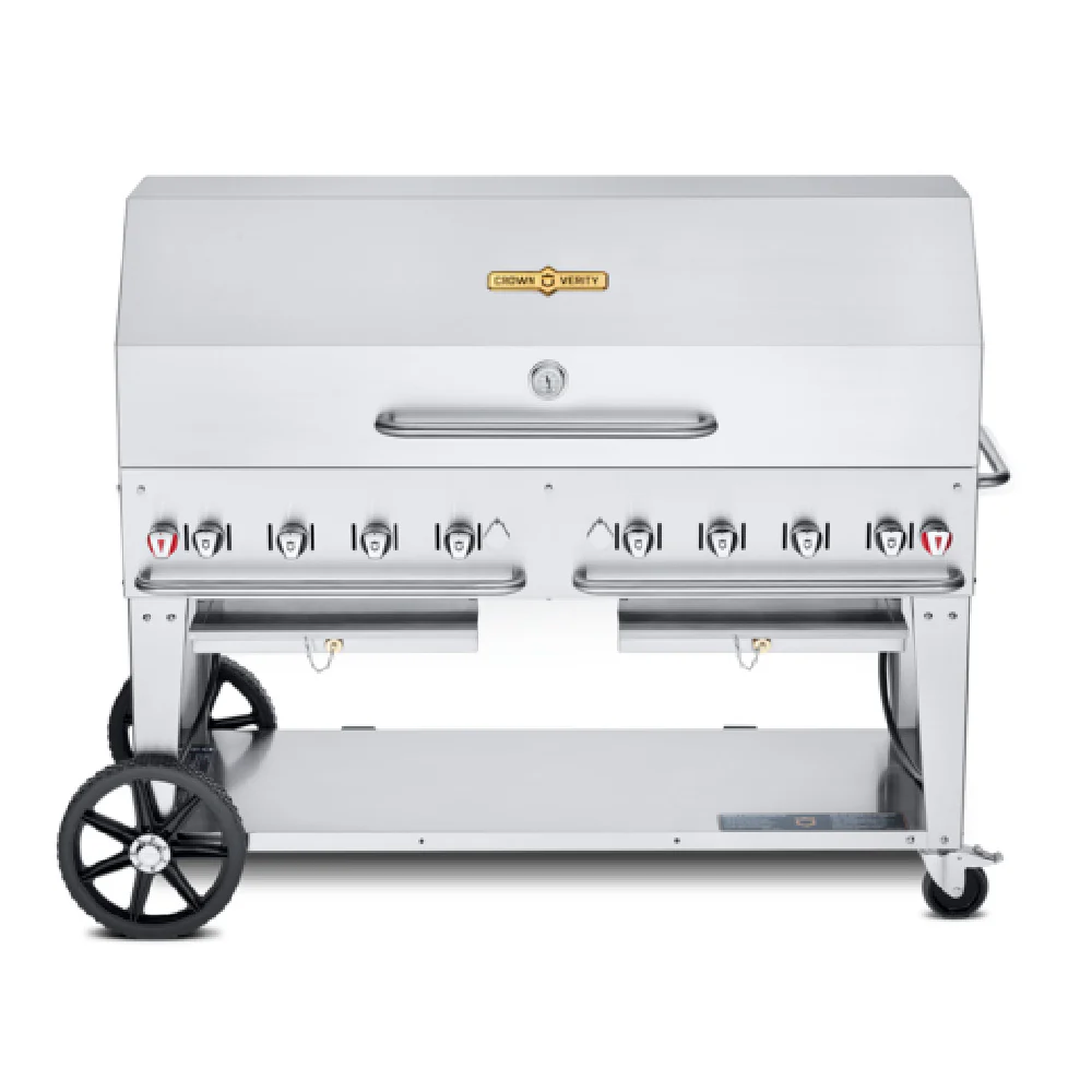 Crown Verity CV-MCB-60-1RDP-NG 69 Inch Outdoor Charbroiler Gas 8 Burners Stainless Steel with 60 Inch Roll Dome