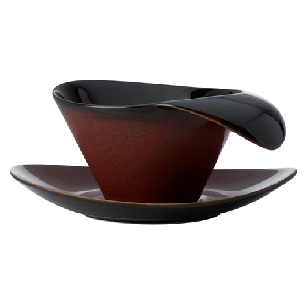 1880 Hospitality L6753074529 7 Oz Teacup Porcelain Two-tone Glaze Crimson with Lip Handle