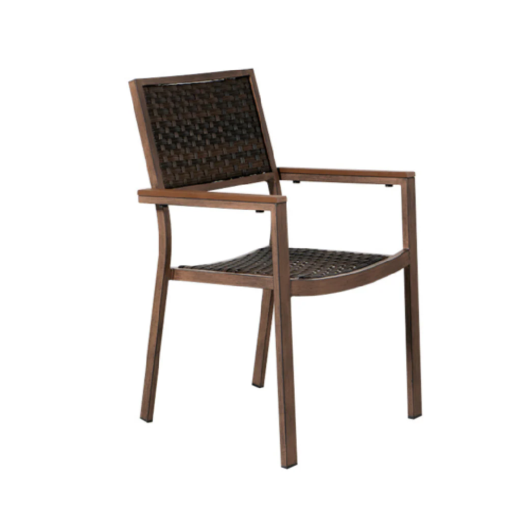 Plantation Prestige Commercial Furniture 8761100-0467 23 Inch Arm Chair All Aluminum Chestnut Mocha Weave Stackable Plantation Prestige Commercial Furniture 8761100-0467 23 Inch Arm Chair All Aluminum Chestnut Mocha Weave Stackable