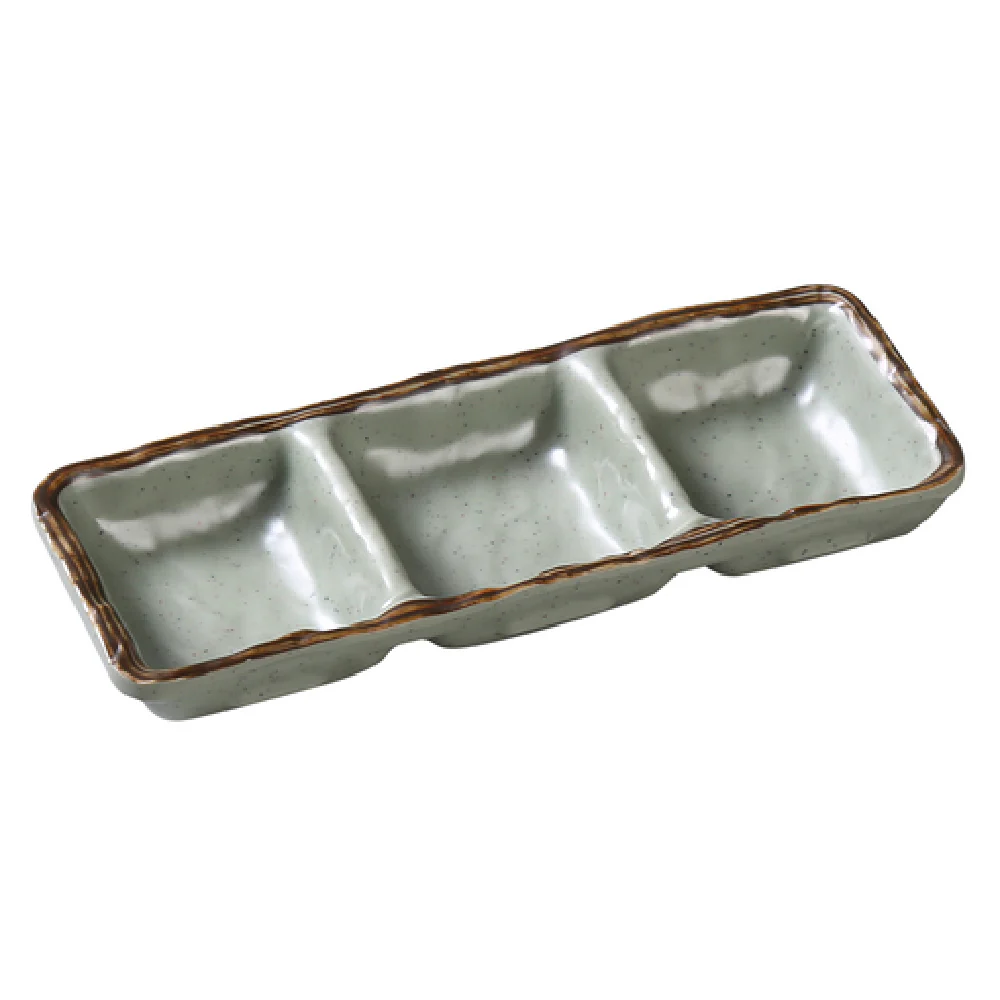 Yanco YO-9113 8 Inch Rectangular Melamine Sauce Dish with 3 Compartments