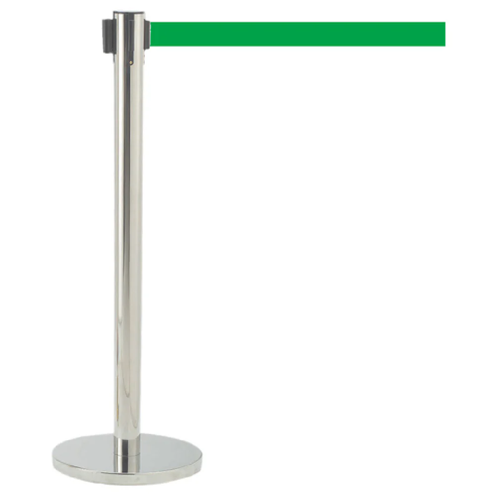 Aarco HS-7GR 14 Inch Steel Post Retractable Crowd Control Stanchion Green Belt with Rubber Guards