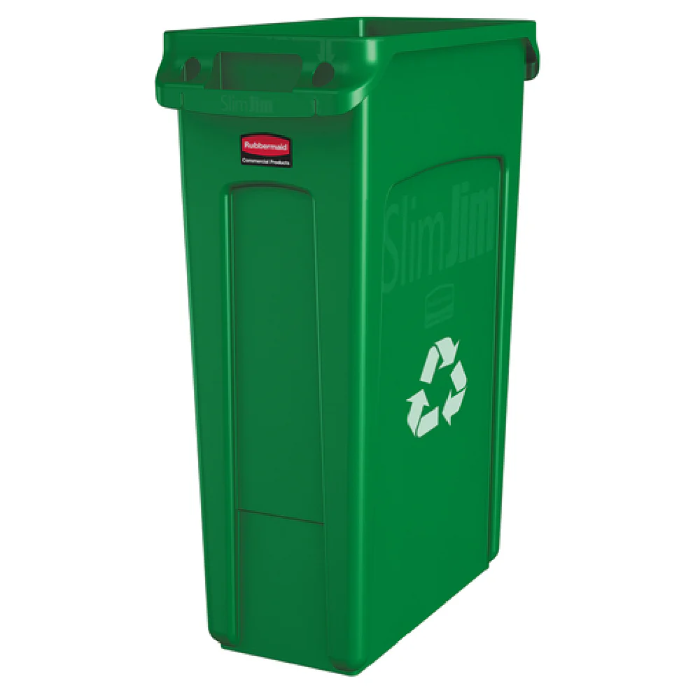 Rubbermaid FG354007GRN 22 Inch Green Recycling Receptacle with We Recycle Symbol