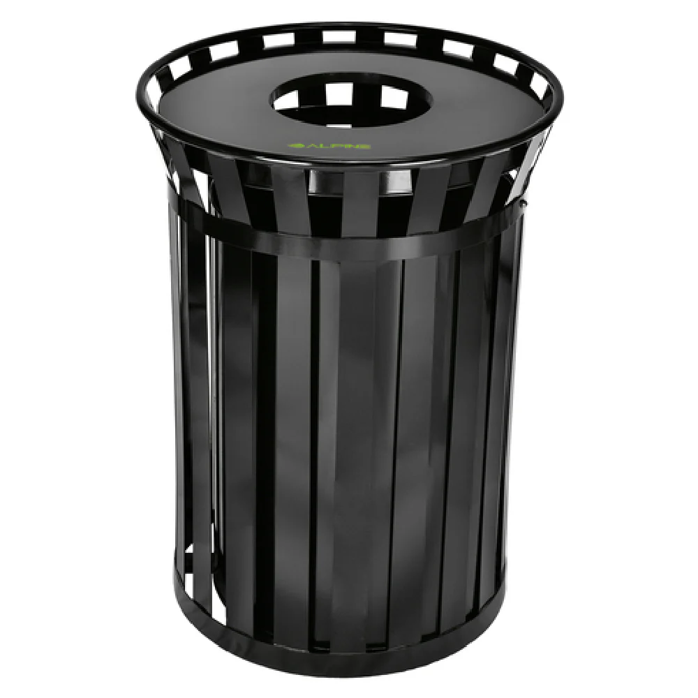Alpine Industries ALP479-38 26 Inch Outdoor Metal Waste Receptacle Black