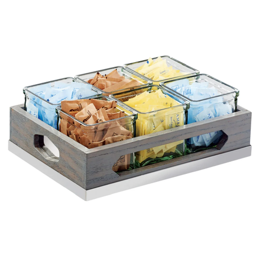 Cal Mil 3805-83 12-3/4 Inch Condiment Caddy with 6 Jars Gray Wash Wood