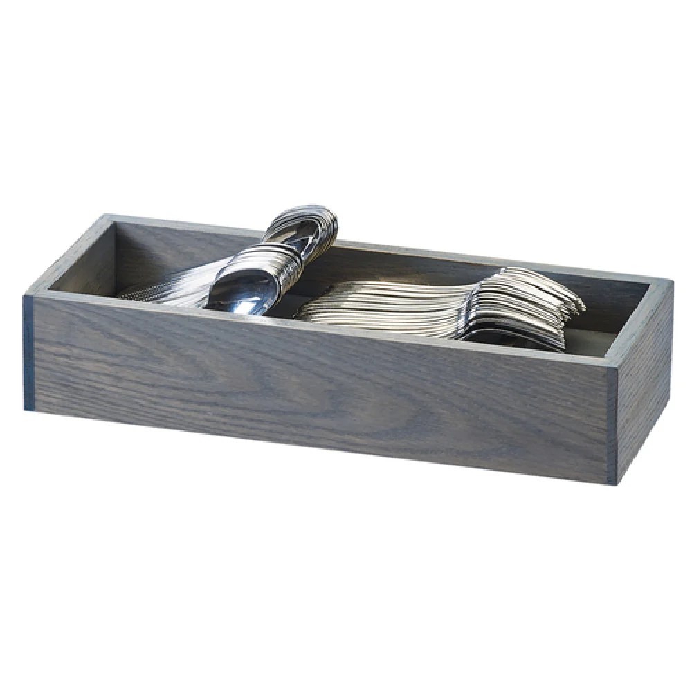 Cal Mil 3819-83 15 Inch Ashwood Flatware Organizer Wood Gray Wash with 2 Compartment