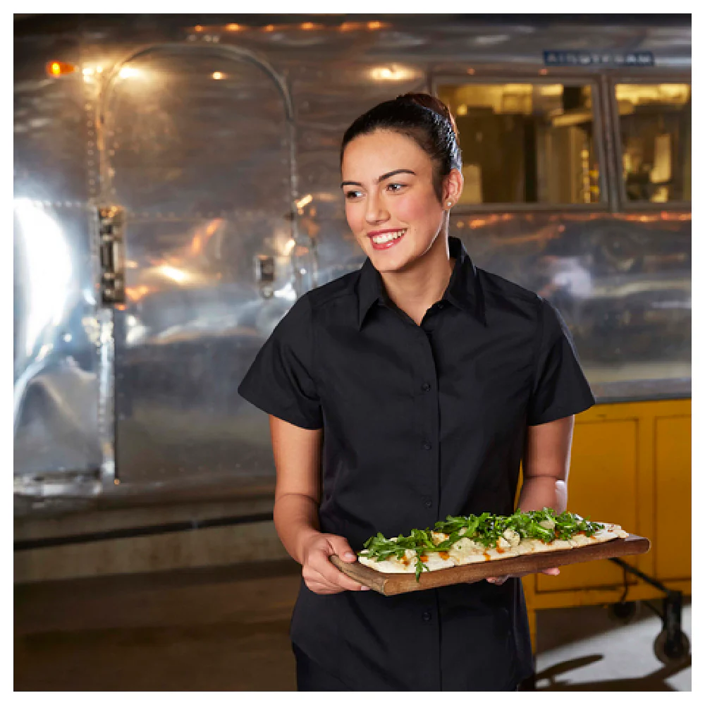 Chef Works CSWVWHTL Women's Universal Shirt Short Sleeve White Triple Topstitching Chef Works CSWVWHTL Women's Universal Shirt Short Sleeve White Triple Topstitching