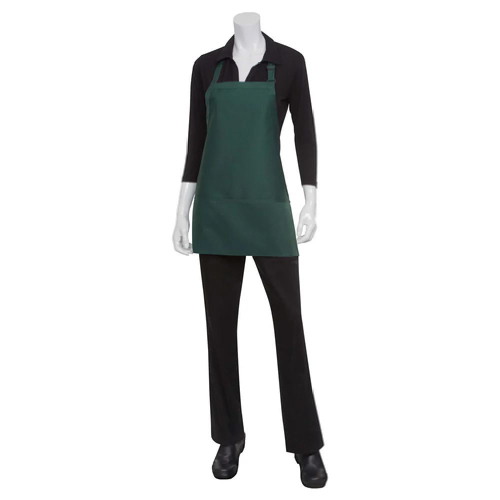 Chef Works F10 BLK0 24 Inch Bib Apron Adjustable Neck Buckle 3 Pockets Black Poly/Cotton