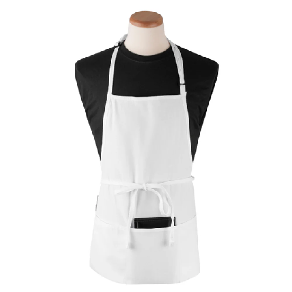 John Ritzenthaler Company CL3PBIAWHFP-1 26 Inch Chef Revival Bib Apron with 4 Pockets Polyester White