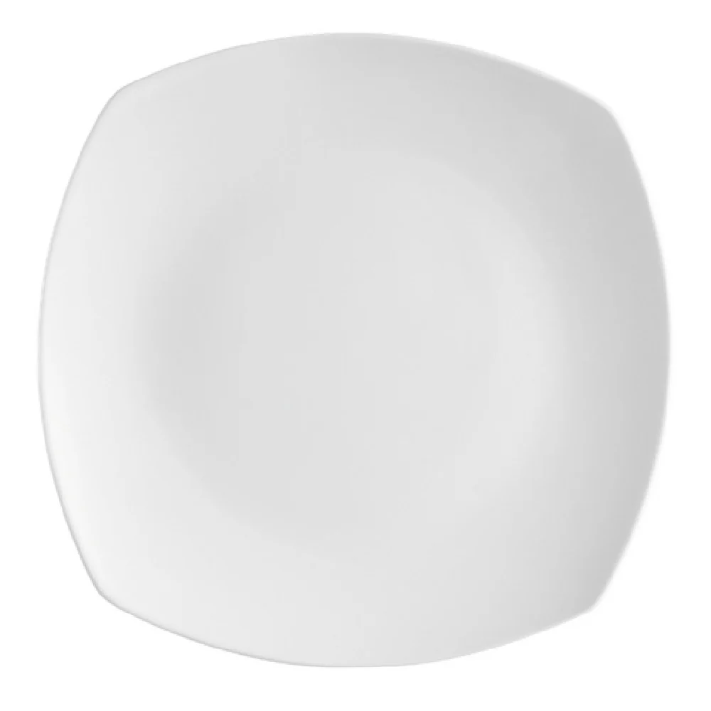 CAC China H-SQ16 10 Inch Square Plate with Round Well Porcelain Super White