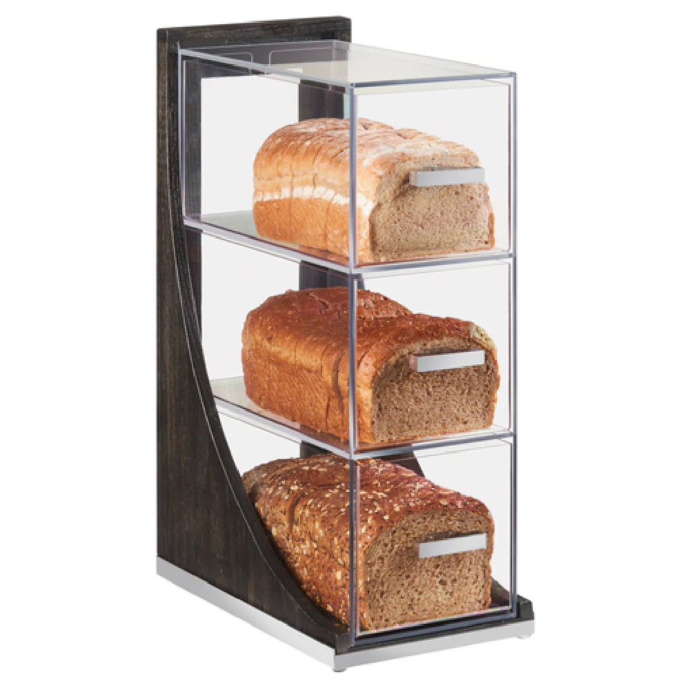 Cal Mil 3815-87 6-1/2 Inch Cinderwood Bread Case 3-Tier Clear Acrylic Oak Wood