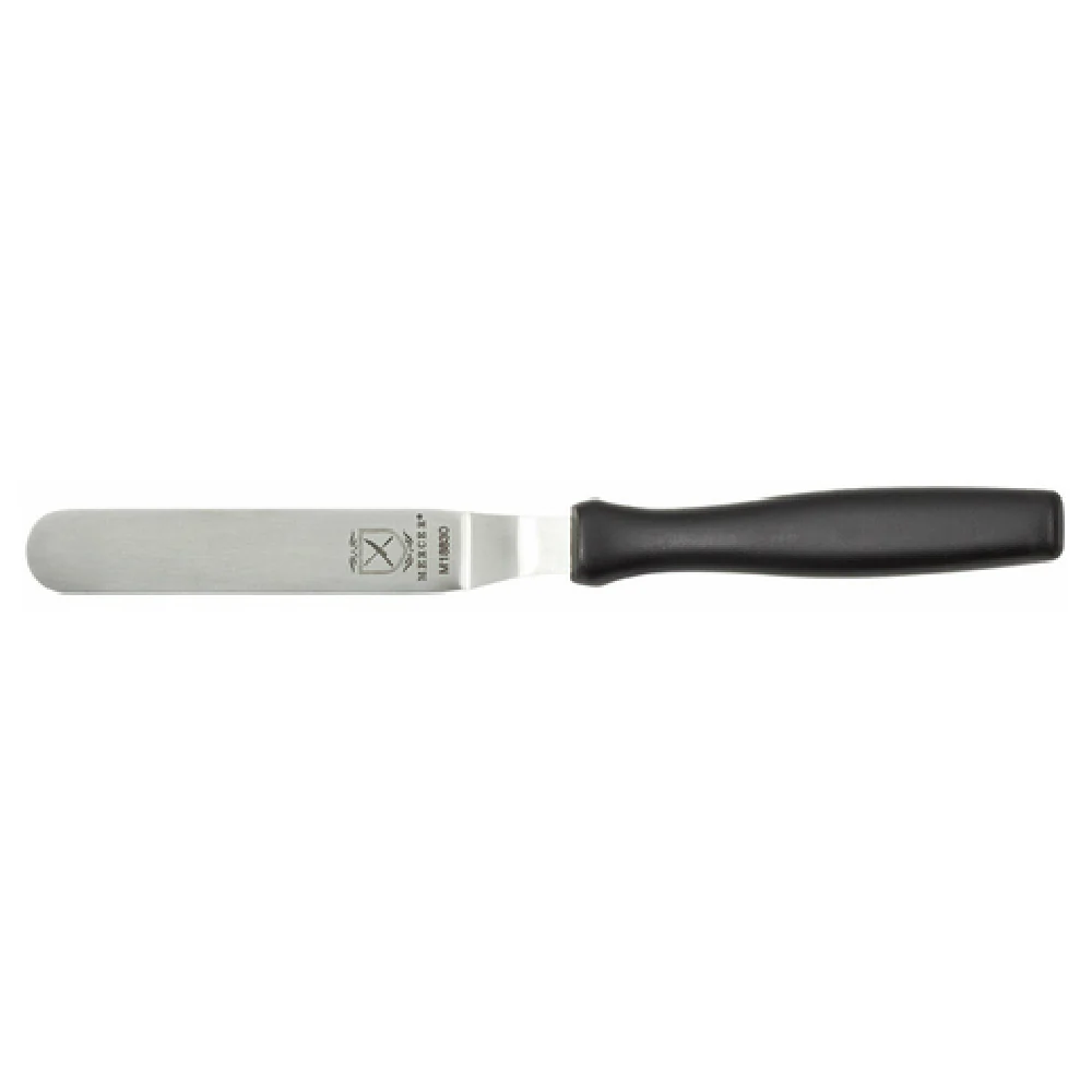 Mercer Culinary M18830P 4-1/4 Inch Blade Offset Spatula Tapered Japanese Stainless Steel Black Polypropylene Handle