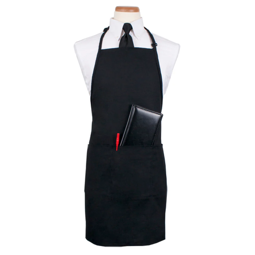 John Ritzenthaler Company CL3PBIAELBK 26 Inch Bib Apron Black DuraSure Polyester with 3 Pockets