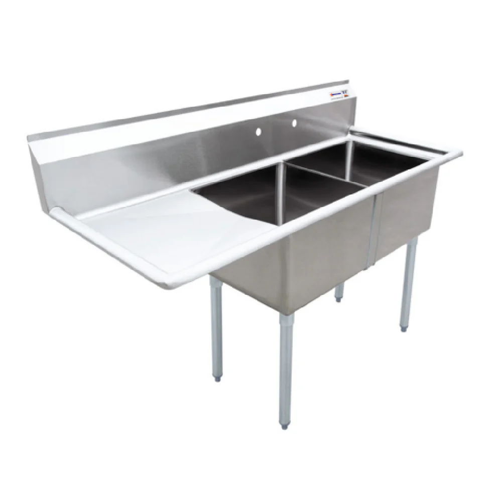 Omcan 25267 18 Inch Two Compartment Pot Sink with Left Drain Board Stainless Steel