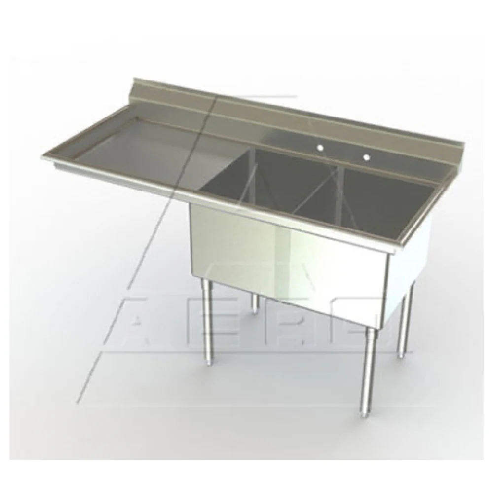 AERO Manufacturing MF2-3020-30L 74-1/4 Inch Economy Sink Two Compartment with Drainboard