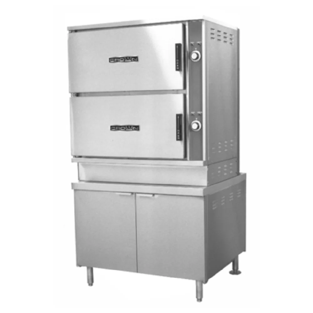 Crown Steam DCX-16_220/60/1 36 Inch Convection Steamer Direct Steam 2 Compartment Stainless Steel with Removable Pan Supports