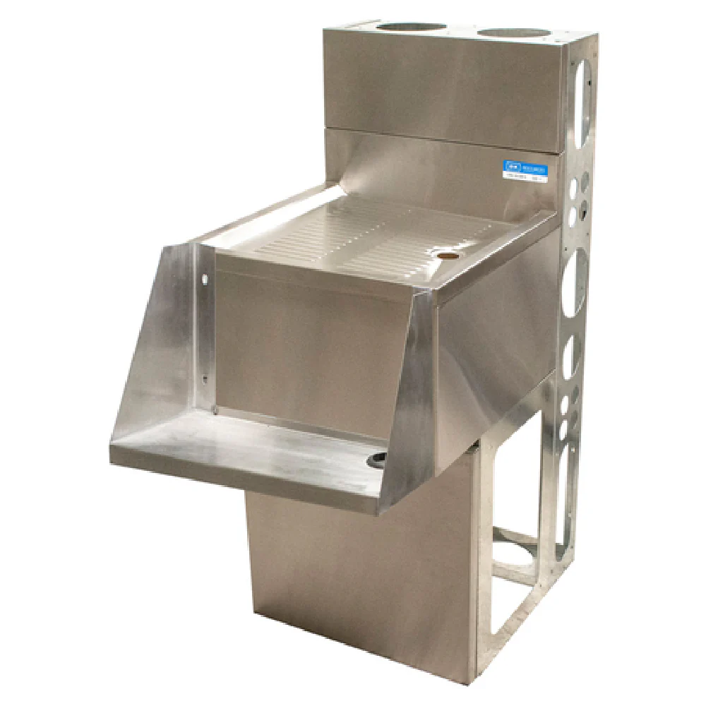 BK Resources UBDW-18-BDMX12 12 Inch Stamped Drainboard Underbar Blender Station Stainless Steel with Add-on Blender Shelf