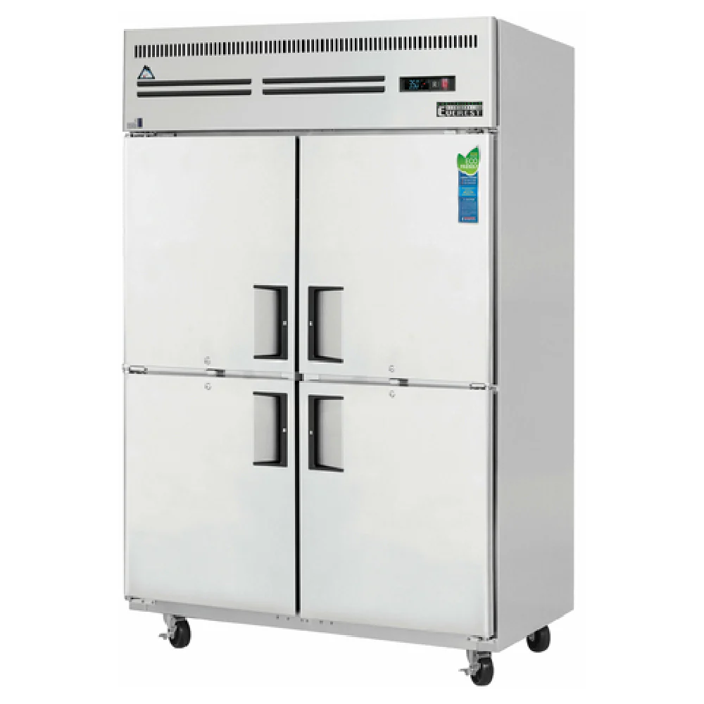 Everest Refrigeration ESRH4 50 Inch Reach-In Refrigerator Self-Contained Hydrocarbon Stainless Steel with 4 Solid Hinged Self-Closing Doors and 6 Shelves