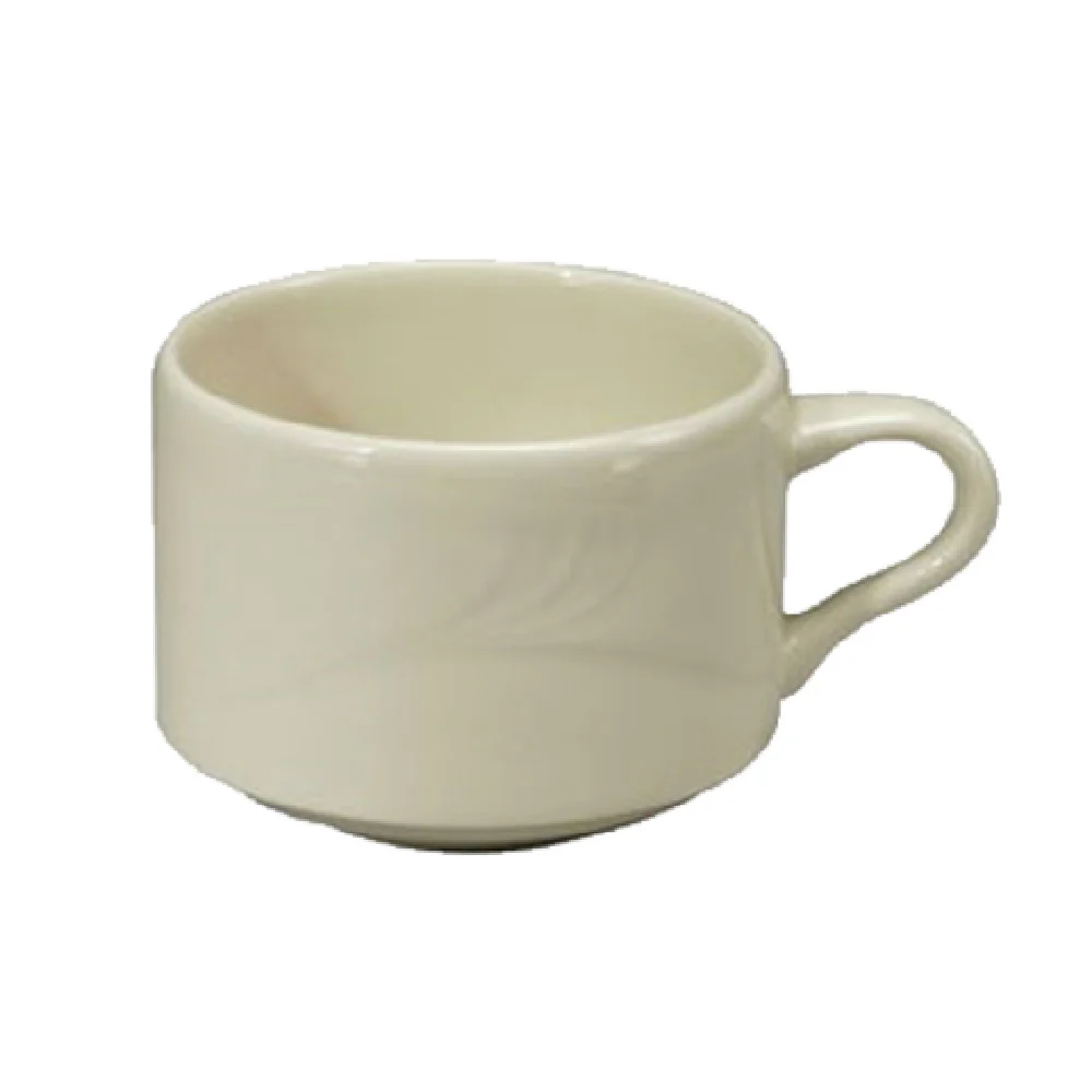 1880 Hospitality F1040000530 9 Oz Cup Round Stackable Handled Embossed Cream White