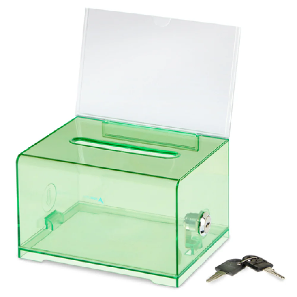 Alpine Industries ADI637-CRG 6.2 Inch Clear Green Acrylic Suggestion Box with Lock and Key Alpine Industries ADI637-CRG 6.2 Inch Clear Green Acrylic Suggestion Box with Lock and Key