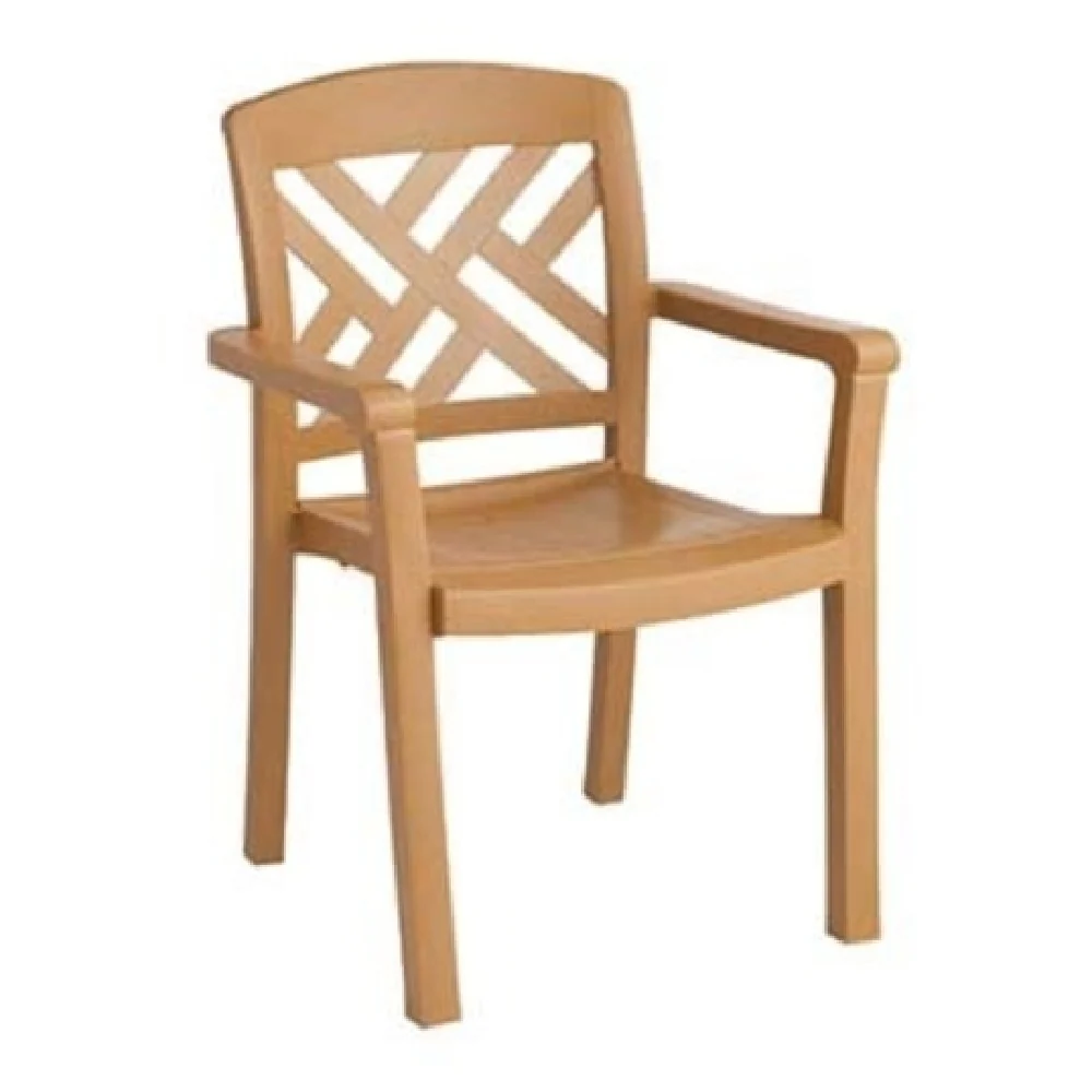 Grosfillex 45451408 24 Inch Armchair Stacking Outdoor Teakwood Resin