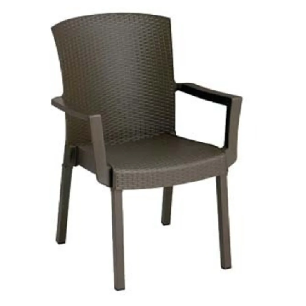 Grosfillex 45913037 19 Inch Outdoor Stacking Armchair Synthetic Wicker Bronze Finish