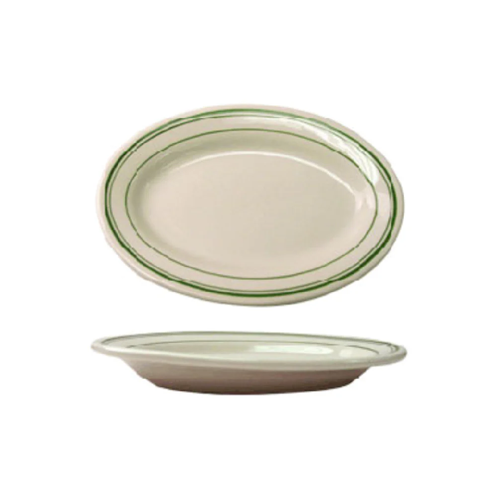 International Tableware VE-19 15-1/2 Inch Oval Platter Lead Free Ceramic with Green Band