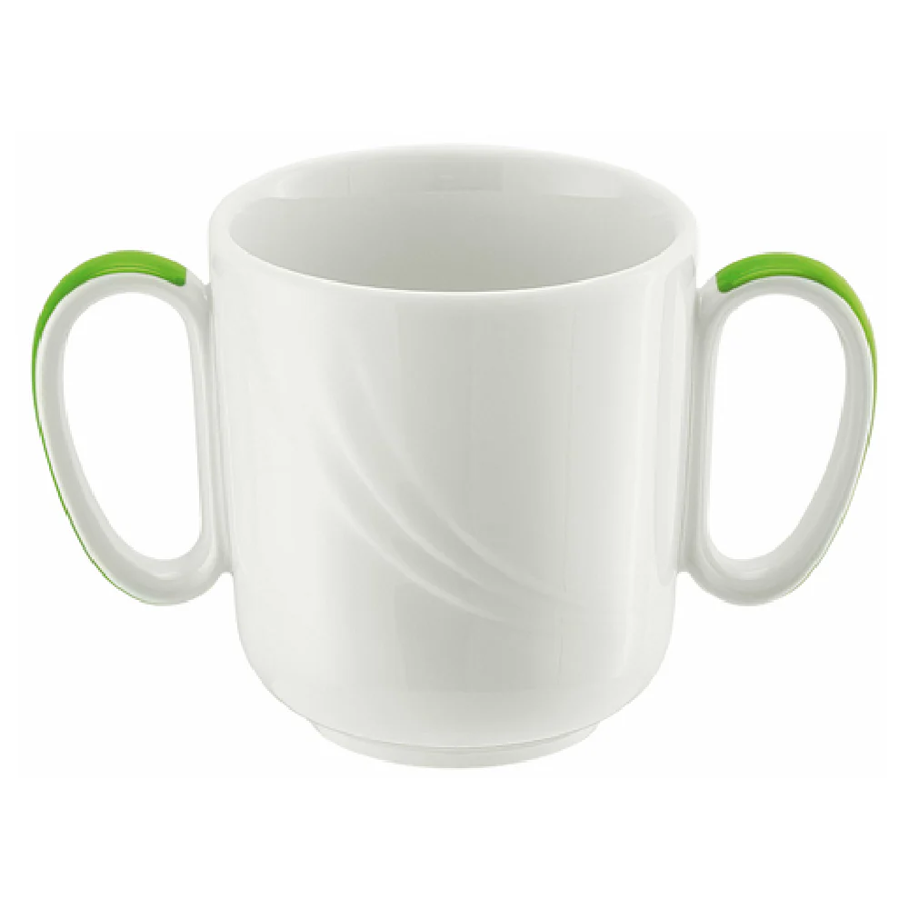 Libbey 9185631-62941 10-1/2 Oz. Stackable Mug Two Handle Porcelain White with Green Band