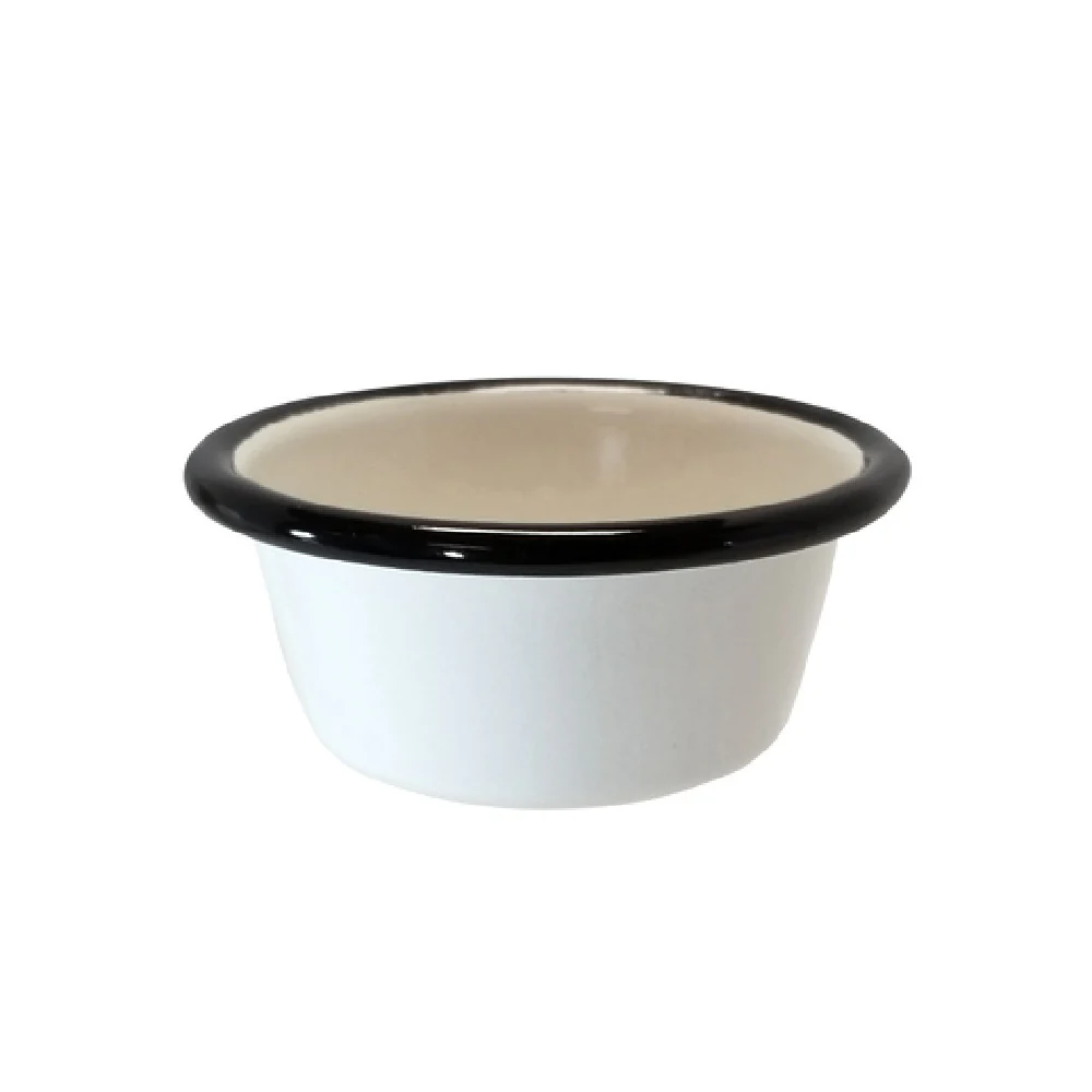 Tablecraft 11046 5 Oz Ramekin Black and White Vitreous Porcelain Enamel Steel