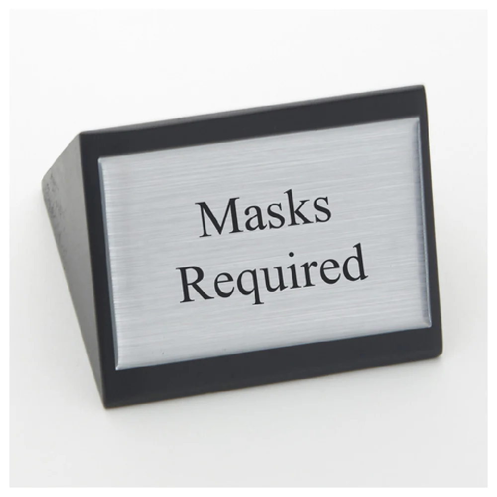 American Metalcraft SIGNMR 3 Inch Mask Required Compliance Sign Wooden Block Black Silver