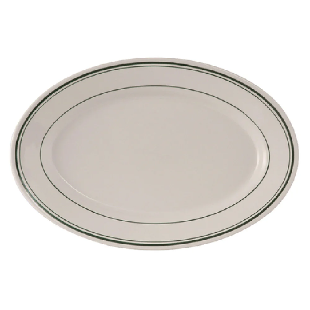 Tuxton TGB-034 9-3/8 Inch Oval Platter Ceramic with Green Band Tuxton TGB-034 9-3/8 Inch Oval Platter Ceramic with Green Band