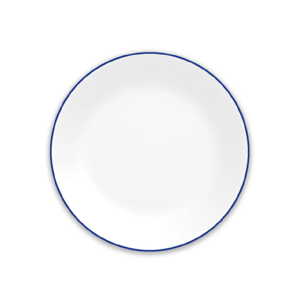 Anchor Hocking 1151598 8-1/2 Inch Round Salad Plate Blue Rim White Vitrelle Glass