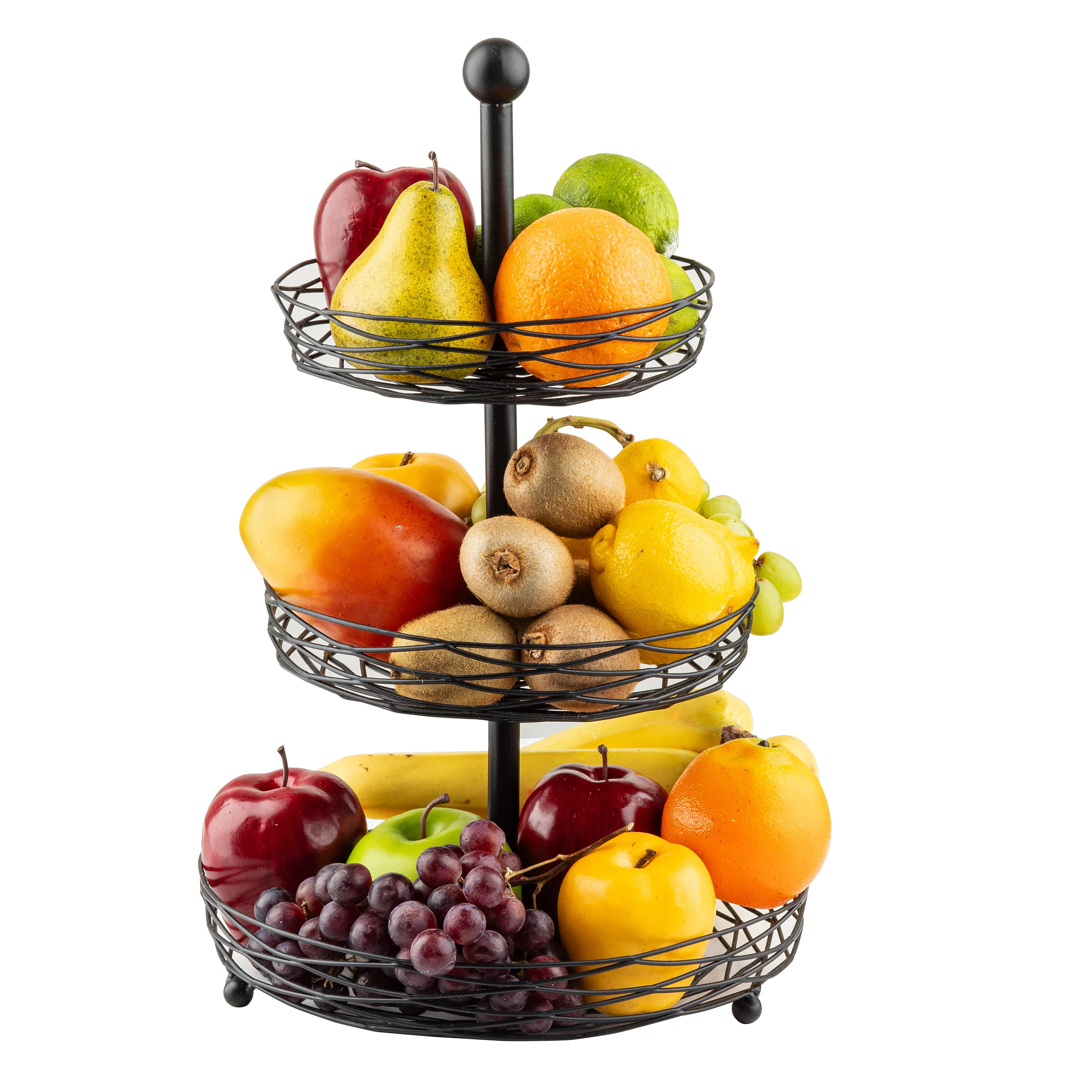 Tablecraft 12153 11-1/2 Inch Diameter 3 Tier Round Display Basket Steel Black Powder Coated
