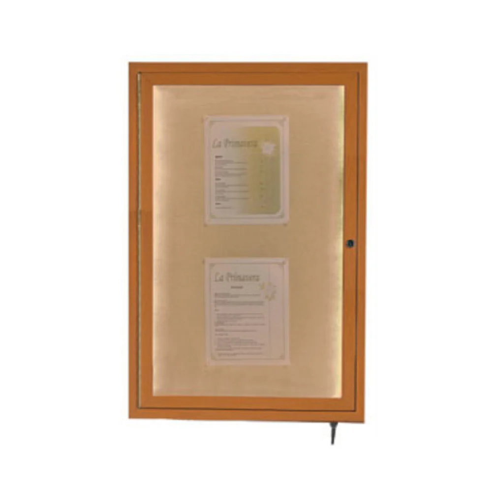 Aarco LWL3624O 24 Inch Display Case Enclosed Oak Burlap Vinyl Aluminum