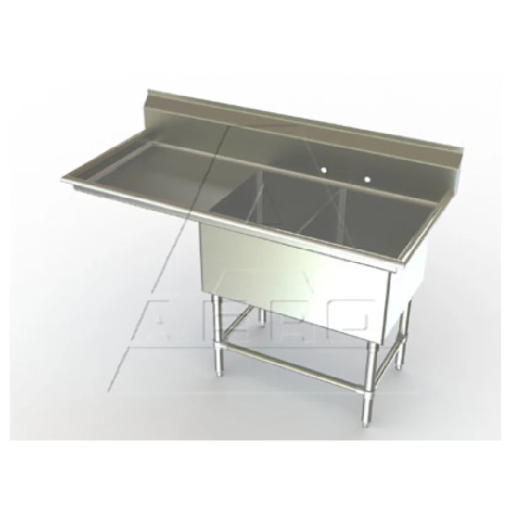 AERO Manufacturing 2F2-2424-30L 82-1/4 Inch two compartment sink with drainboard stainless steel