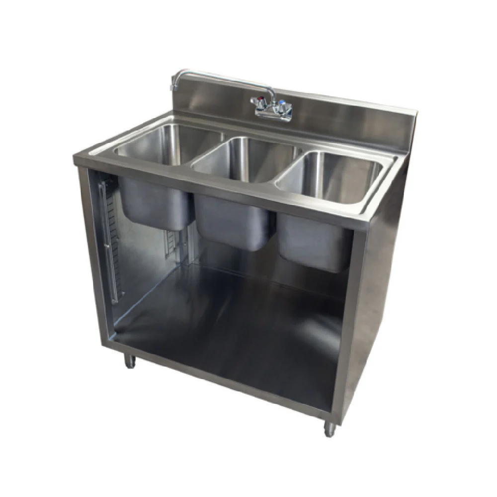 BK Resources CSTR5-3-1014H-PG 36 Inch Sink Cabinet with (3) Compartments Stainless Steel