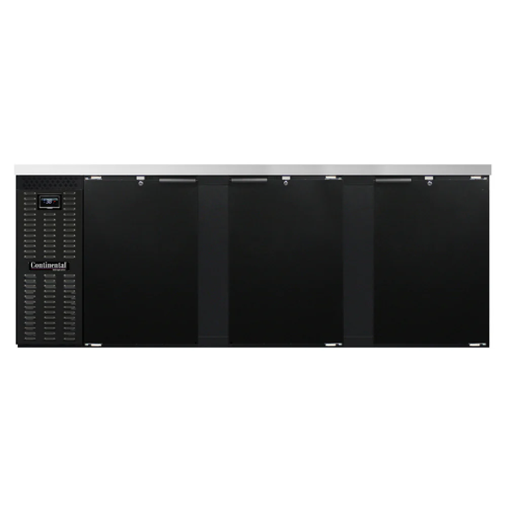 Continental Refrigerator BB90N 90 Inch Refrigerated Back Bar Cooler 35 cu ft Lockable Doors Stainless Steel Top Black Enamel Finish