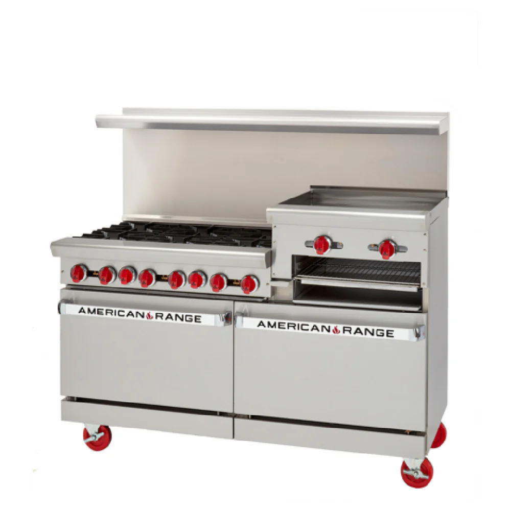 American Range AR-6B-24RG-126L-SBR_NAT 60 Inch Gas Restaurant Range with 6 Burners 32000 BTU