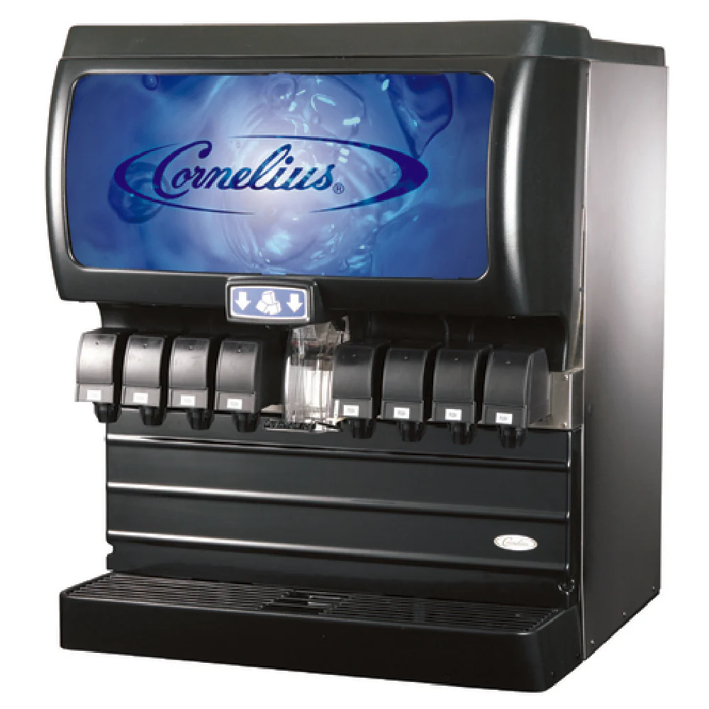 Cornelius 621065275 30 Inch Countertop Beverage Dispenser Internal Cold Carbonation 215 Lb Ice Capacity with 10 UFB-1 Sanitary Lever Valves Cornelius 621065275 30 Inch Countertop Beverage Dispenser Internal Cold Carbonation 215 Lb Ice Capacity with 10 UFB-1 Sanitary Lever Valves