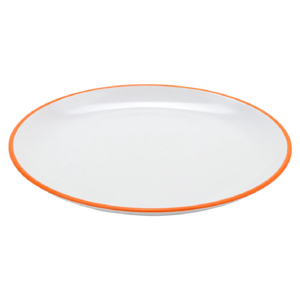 GET Enterprises BF-1050-TG 10-1/2 Inch Round Dinner Plate Break-resistant Melamine White with Orange Trim