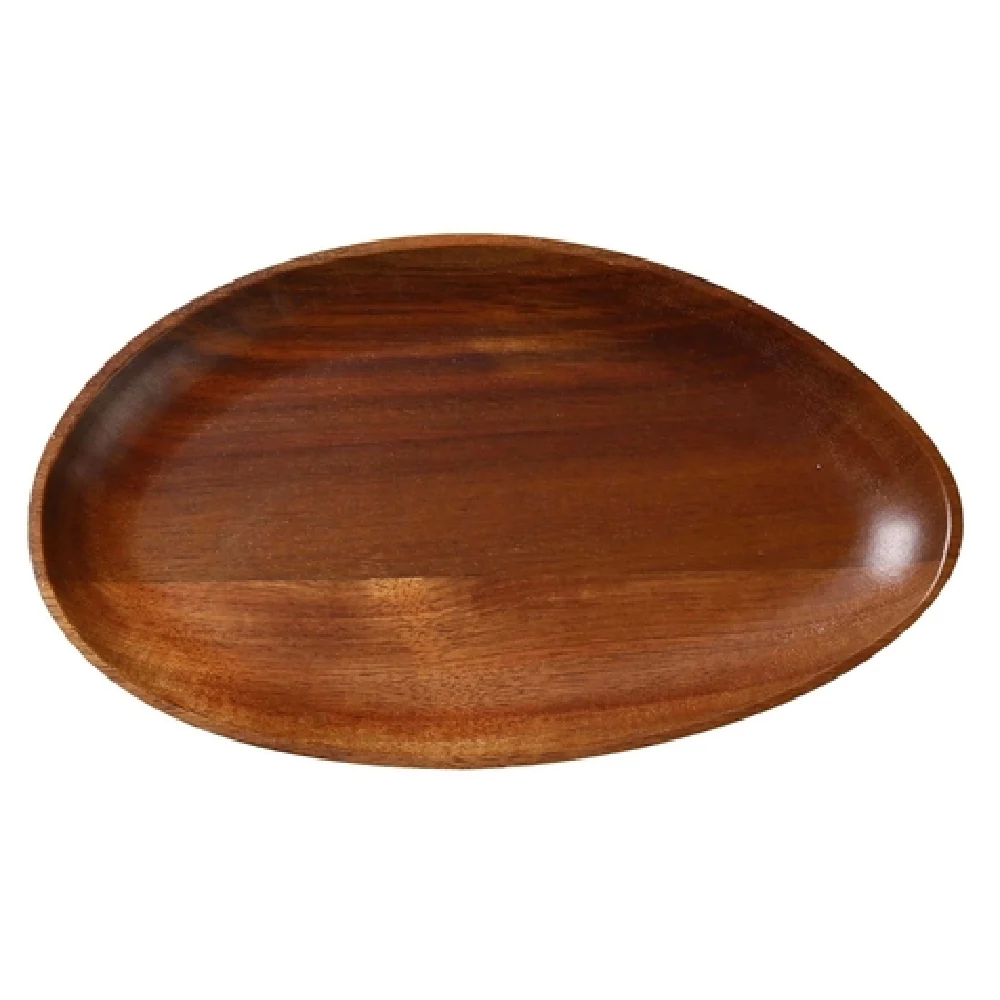 Yanco WS-412 12 Inch Wood Serving Tray Oval Acacia Finish 12 Packs