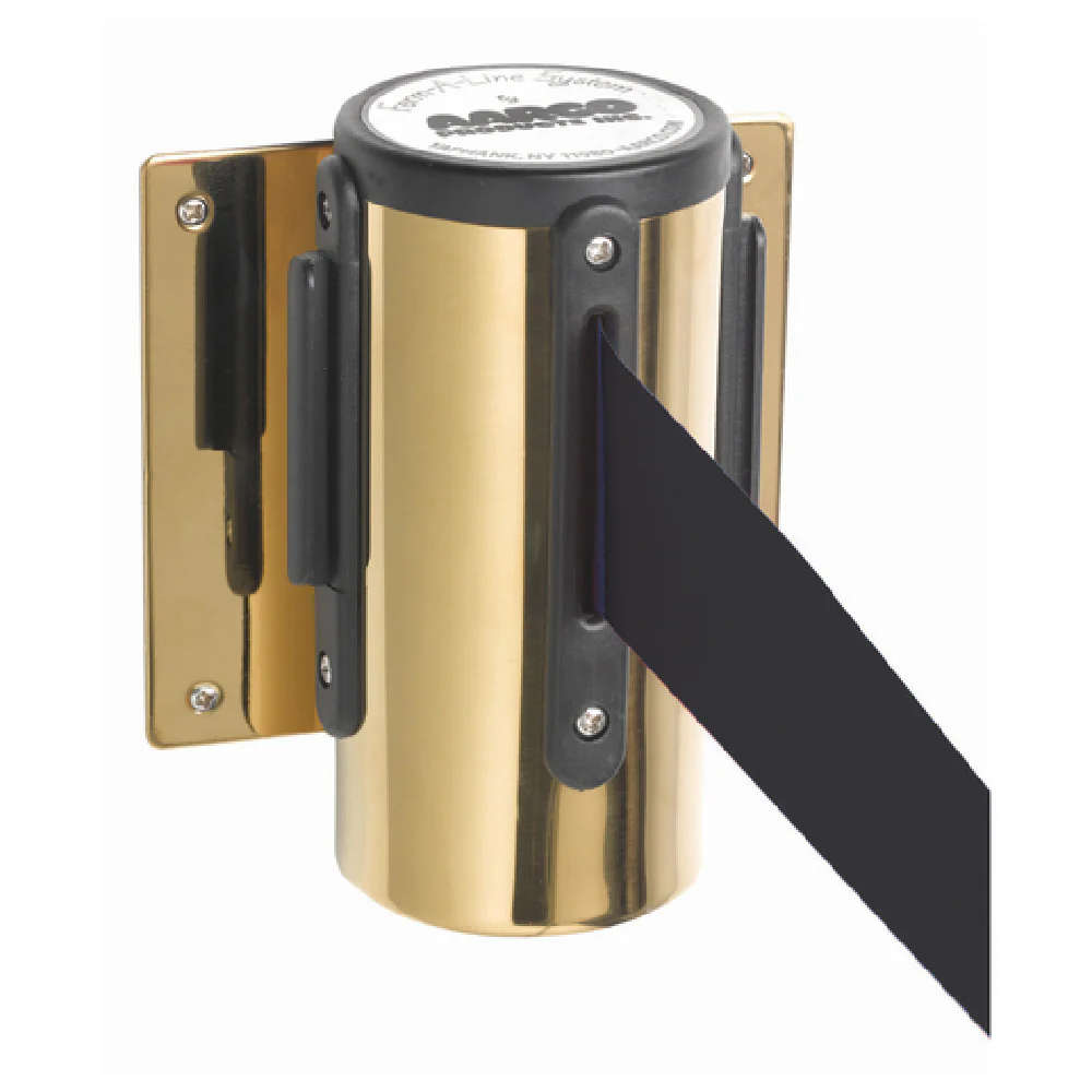 Aarco WM-10BBK Wall Mount Crowd Control Stanchion with Brass Casing and Black Belt