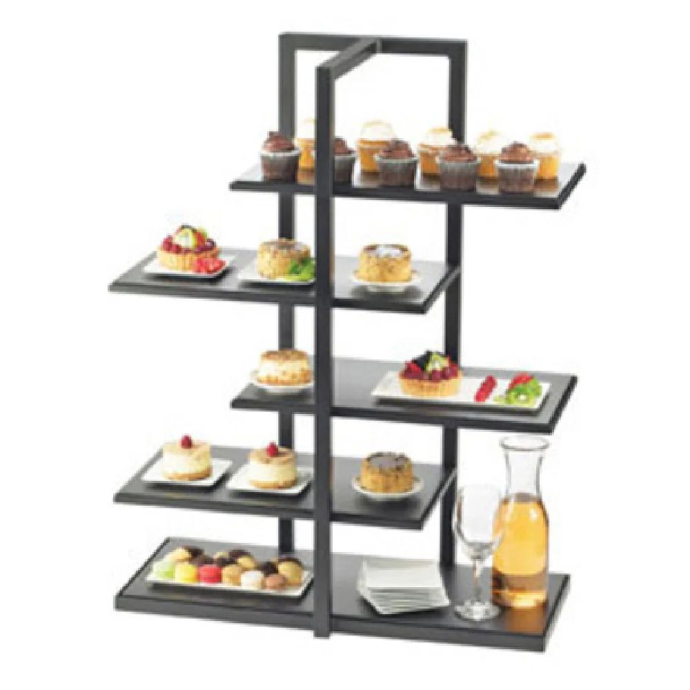 Cal Mil 3303-60 28-1/2 Inch 5 Tier Display Stand with Staggered Bamboo Shelves Black Metal Cal Mil 3303-60 28-1/2 Inch 5 Tier Display Stand with Staggered Bamboo Shelves Black Metal