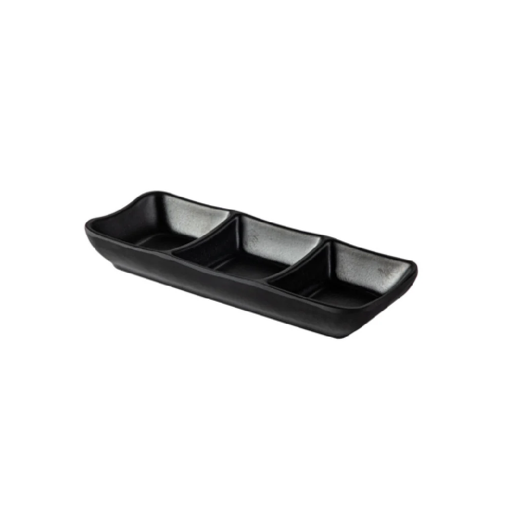 CAC China XCND-3-8MK 4.5oz Matte Black Compartment Dish 3 Packs CAC China XCND-3-8MK 4.5oz Matte Black Compartment Dish 3 Packs