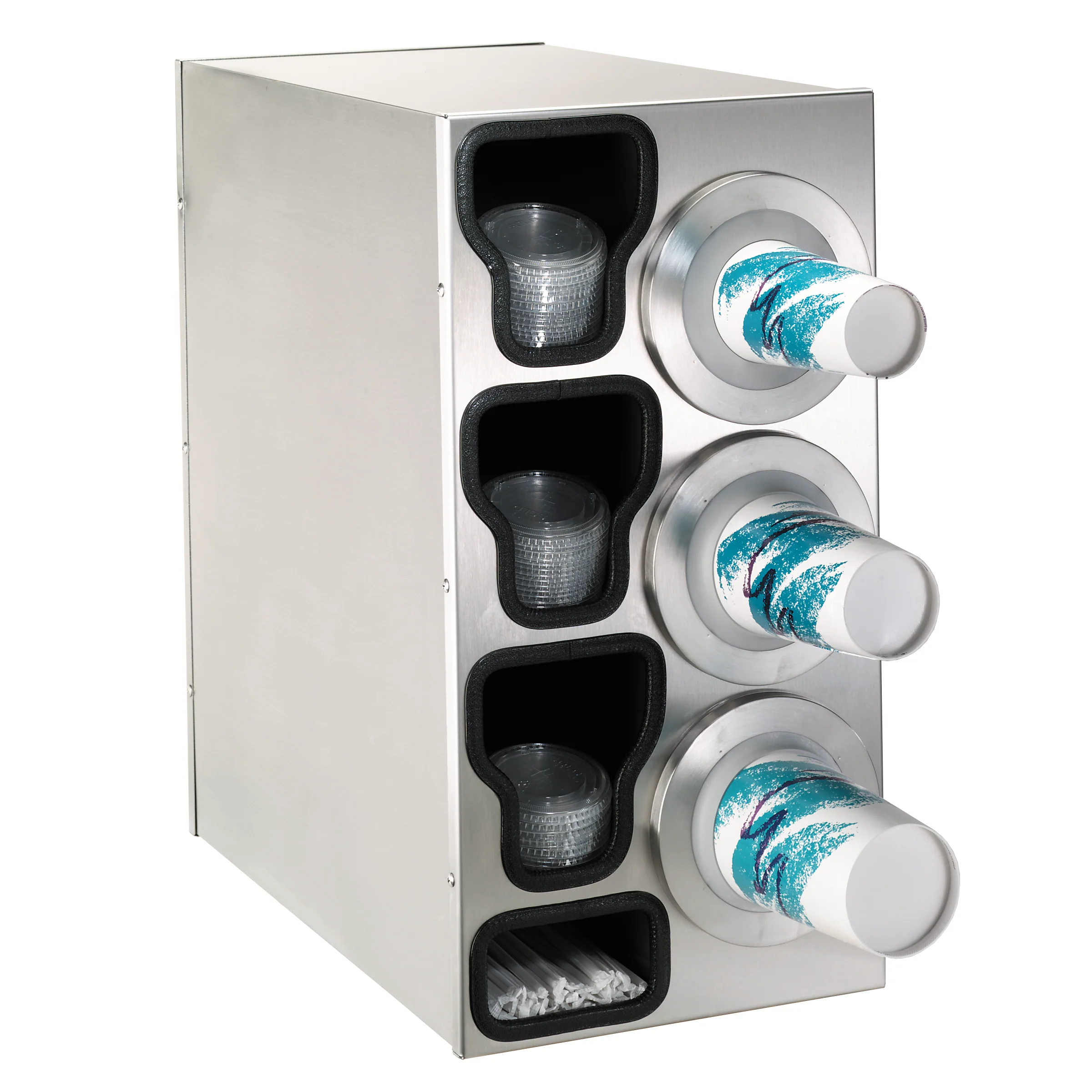 Dispense Rite BFL-C-3RSS 13 Inch Adjustable Cup Dispensing Cabinet Stainless Steel with E-Z Slide Lids