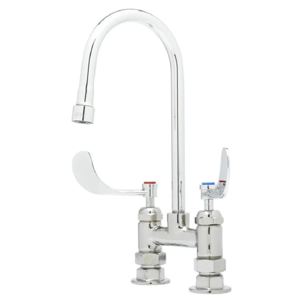 T&S Brass B-0328-CR-VF05 Mixing Faucet 4 Inch Centers Gooseneck Pedestal Vandal Resistant