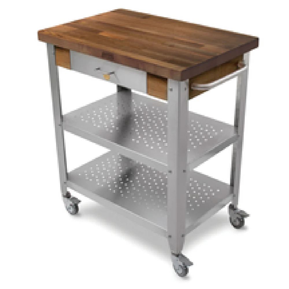 John Boos WAL-CUCE30 30 Inch Cucina Elegante Cart with Dovetailed Drawer American Black Walnut