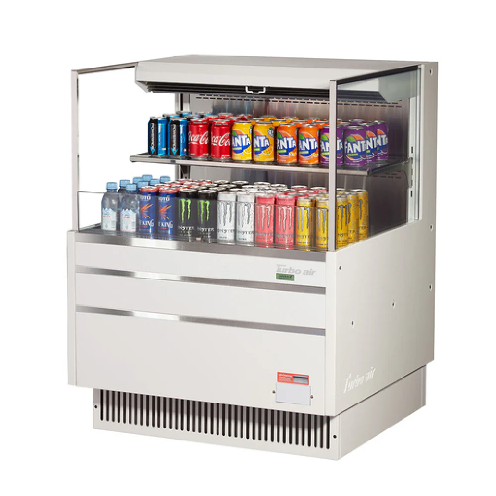 Turbo Air TOM-36L-UF-W(B)-2S-N 34 to 35 Inch Low-profile Open Merchandiser Stainless Steel 7.5 cu ft with Glass Shelf Turbo Air TOM-36L-UF-W(B)-2S-N 34 to 35 Inch Low-profile Open Merchandiser Stainless Steel 7.5 cu ft with Glass Shelf
